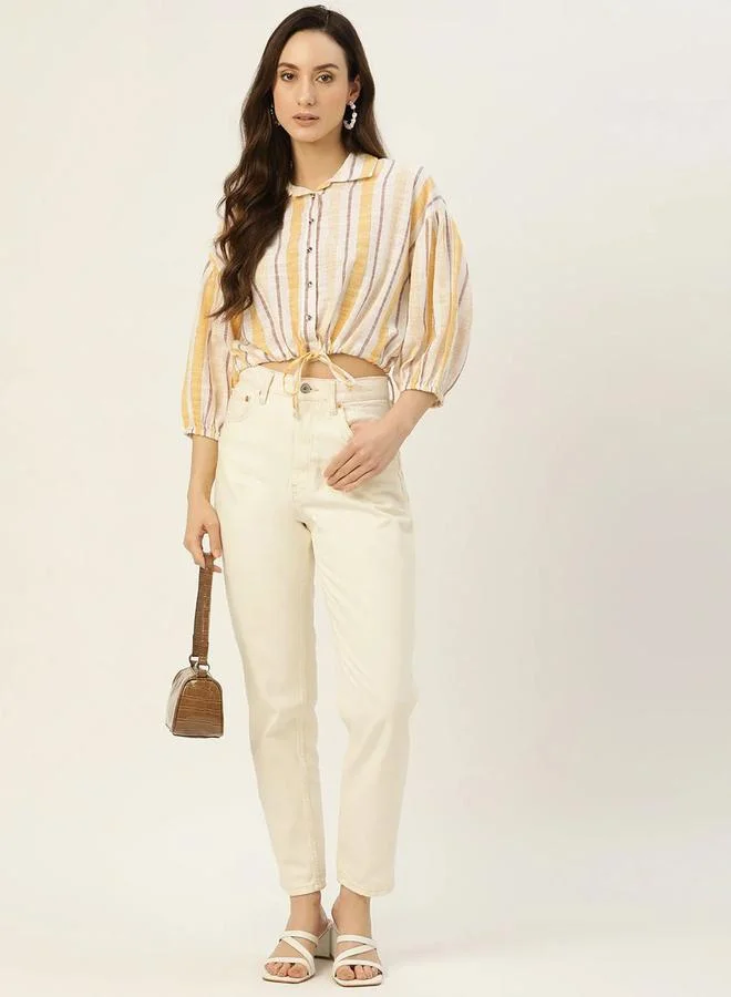 Rue Collection Women Striped Tie-Front Crop Top